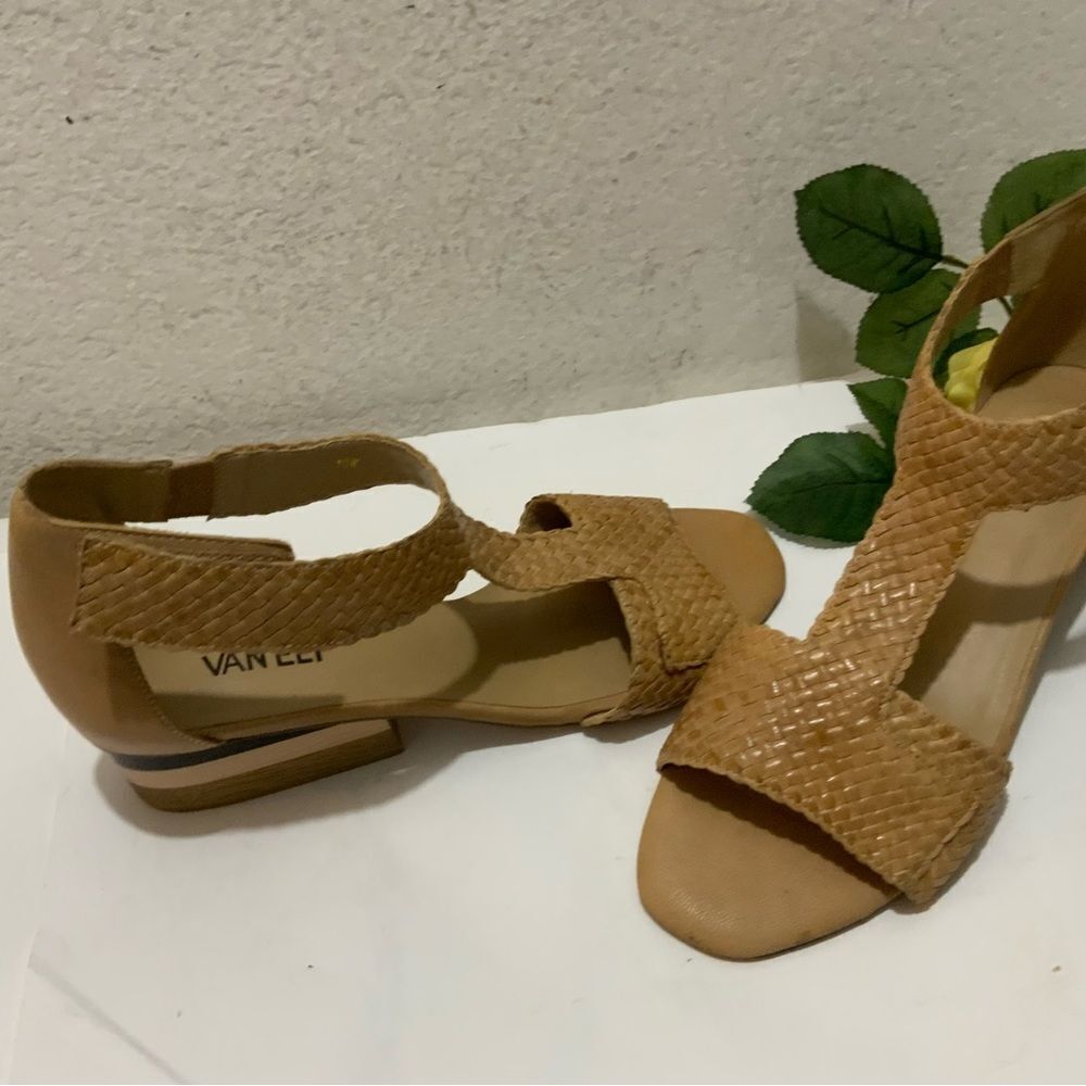 Vaneli Charee Tan  Woven Leather Ankle Strap Block Heel Sandals size 10 wide - Picture 6 of 12